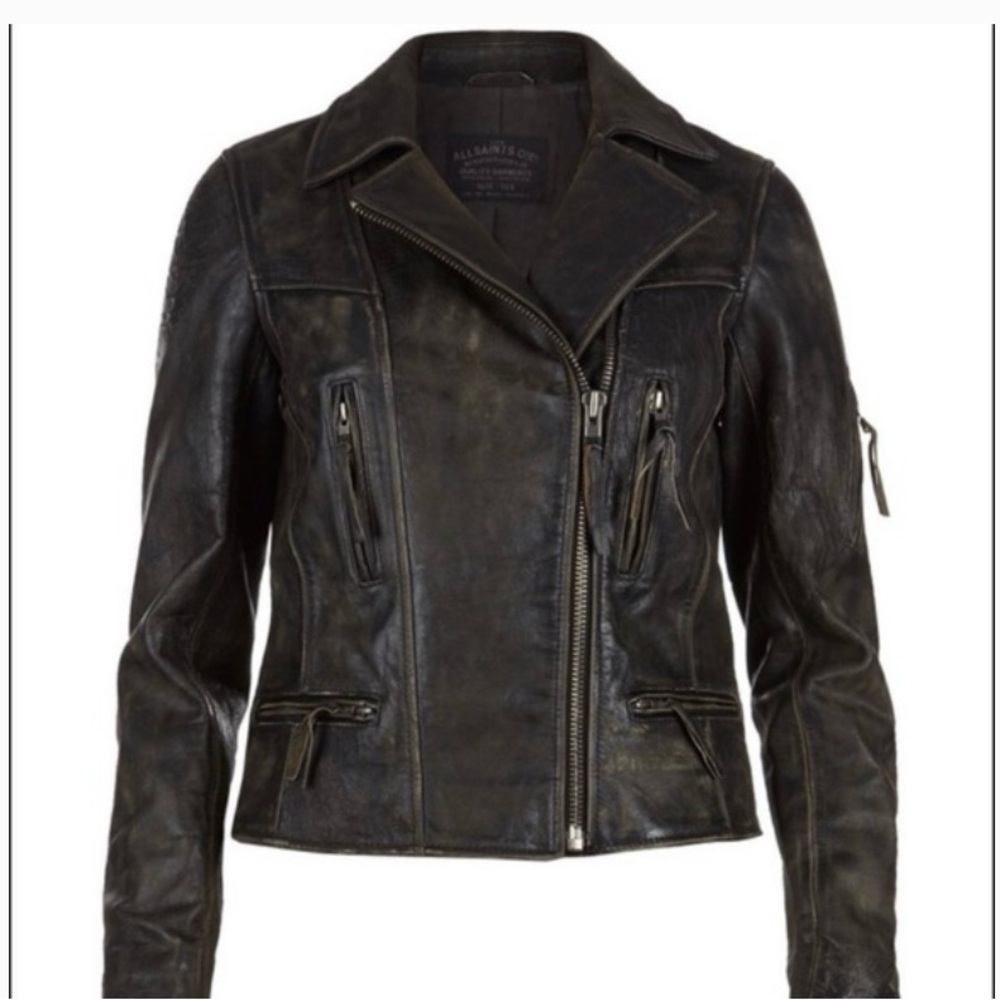 All SAINTS Kendall Leather Biker Motorcycle Jacket Brown/Black Burnished